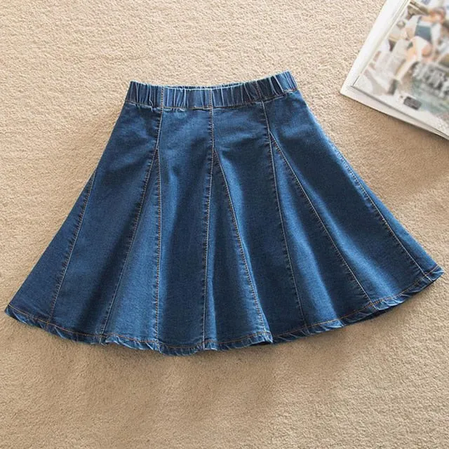 LANFUBEISI Denim Skirt With Ruffles 6XL 7XL Plus Size Jeans Skater Woman High Waist Bottom Female Casual Pleated Micro Mini Short Jurken