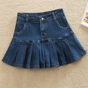 LANFUBEISI Denim Skirt With Ruffles 6XL 7XL Plus Size Jeans Skater Woman High Waist Bottom Female Casual Pleated Micro Mini Short Jurken