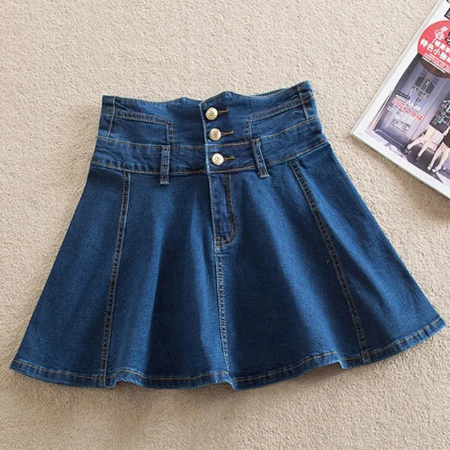 LANFUBEISI Denim Skirt With Ruffles 6XL 7XL Plus Size Jeans Skater Woman High Waist Bottom Female Casual Pleated Micro Mini Short Jurken