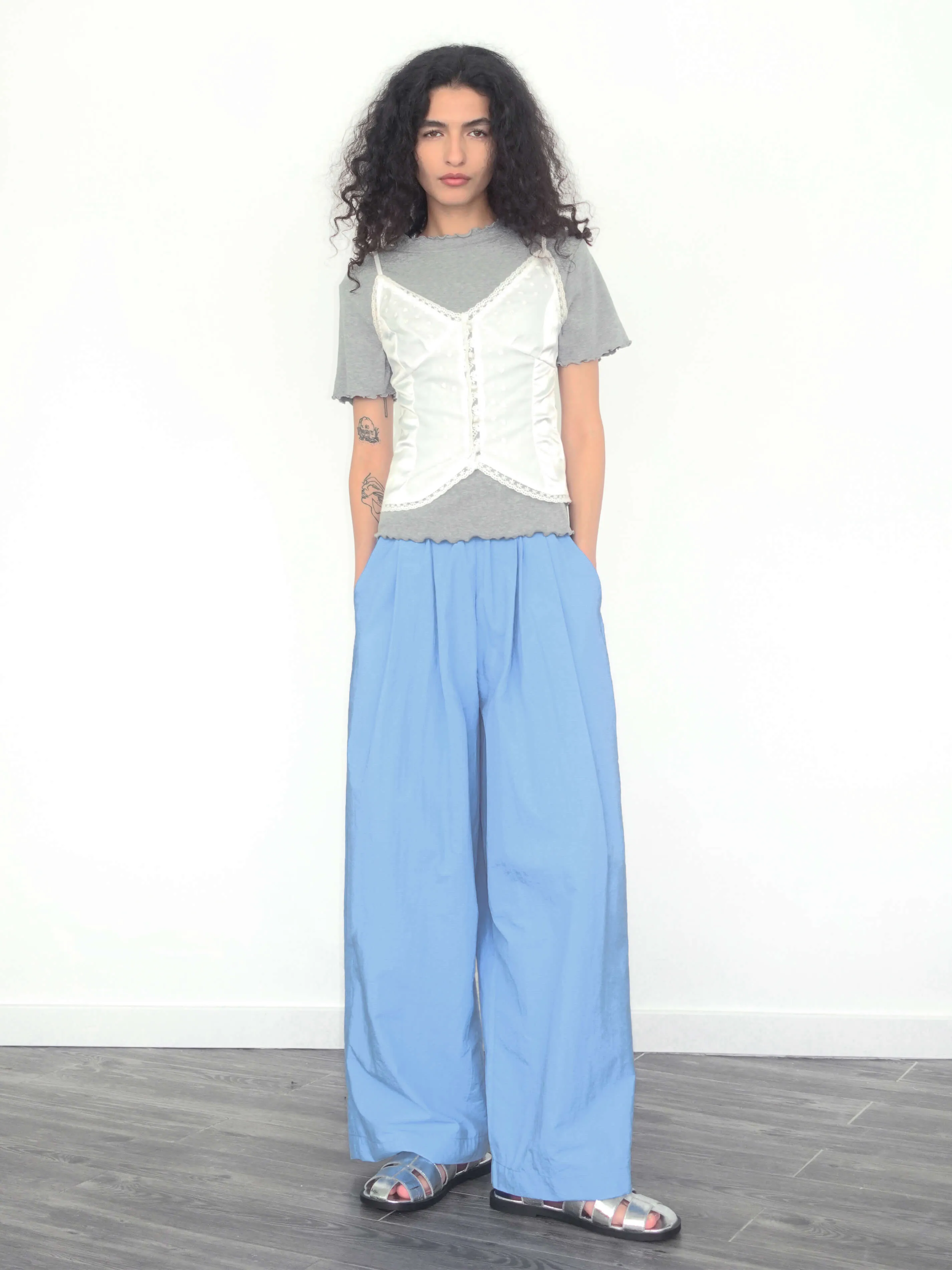 Lightweight Cotton Wide Leg Straight Trousers