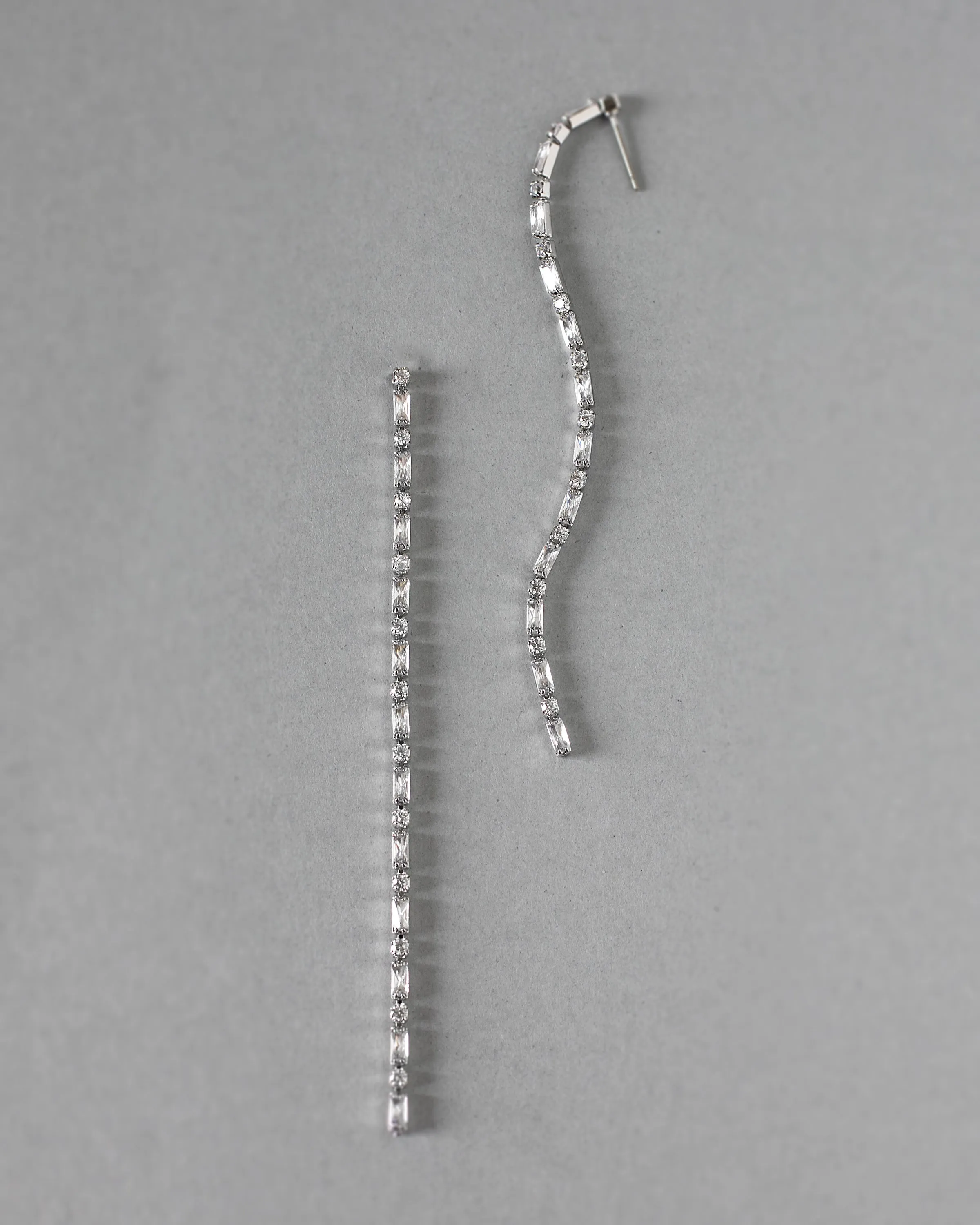 Long Delicate Baguette CZ Wedding Earrings