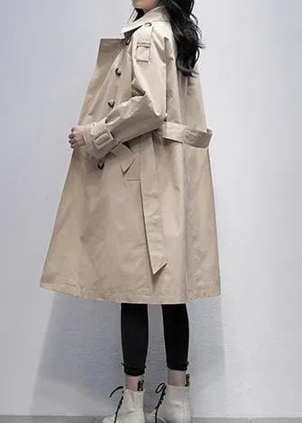 Loose khaki Plus Size trench coat Work Notched tie waist women coats