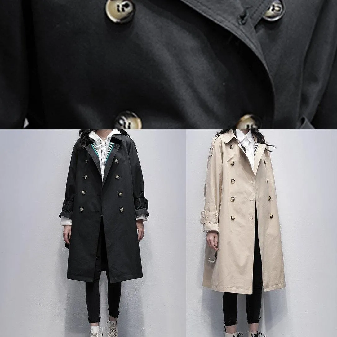 Loose khaki Plus Size trench coat Work Notched tie waist women coats