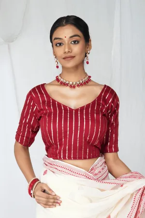 Maroon Embellished Readymade Blouse with Sleeves