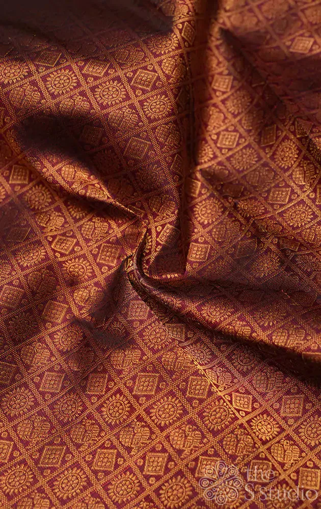 Maroon kanchi silk blouse material with mayil chakram buttas