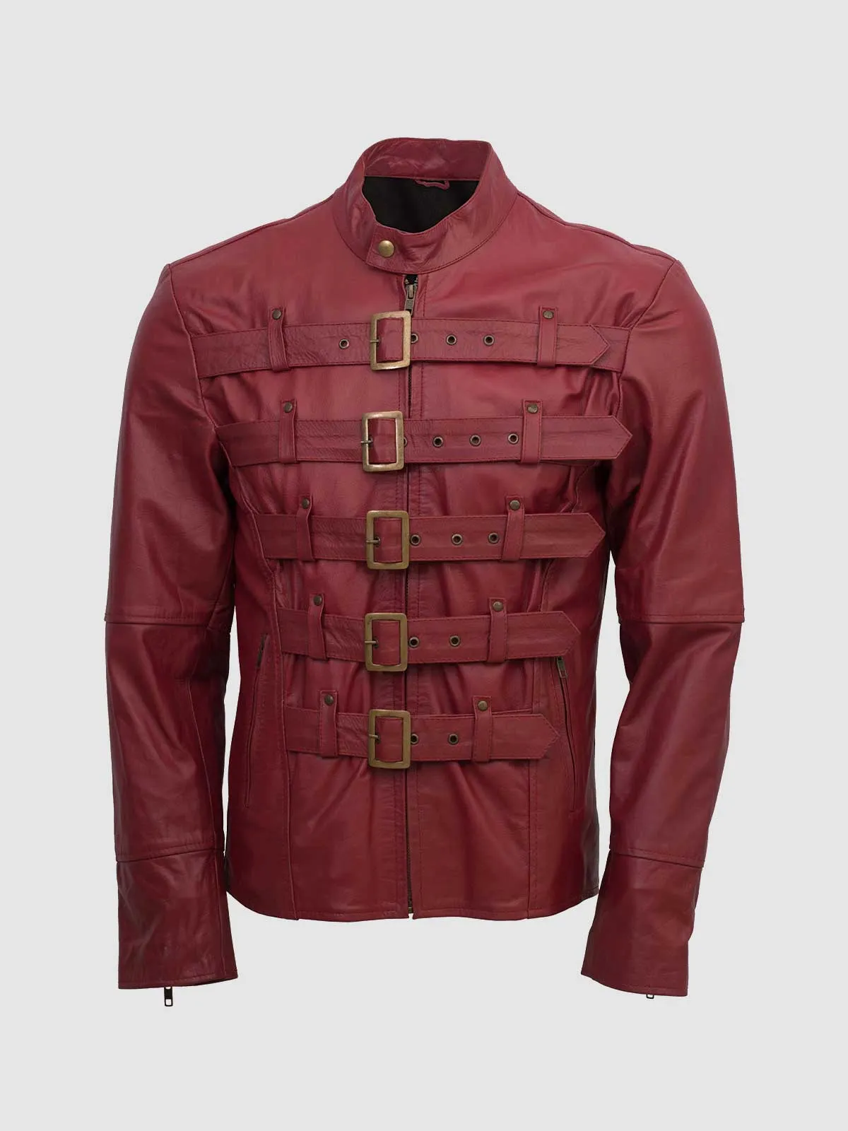 Maroon Leather Belted Jacket