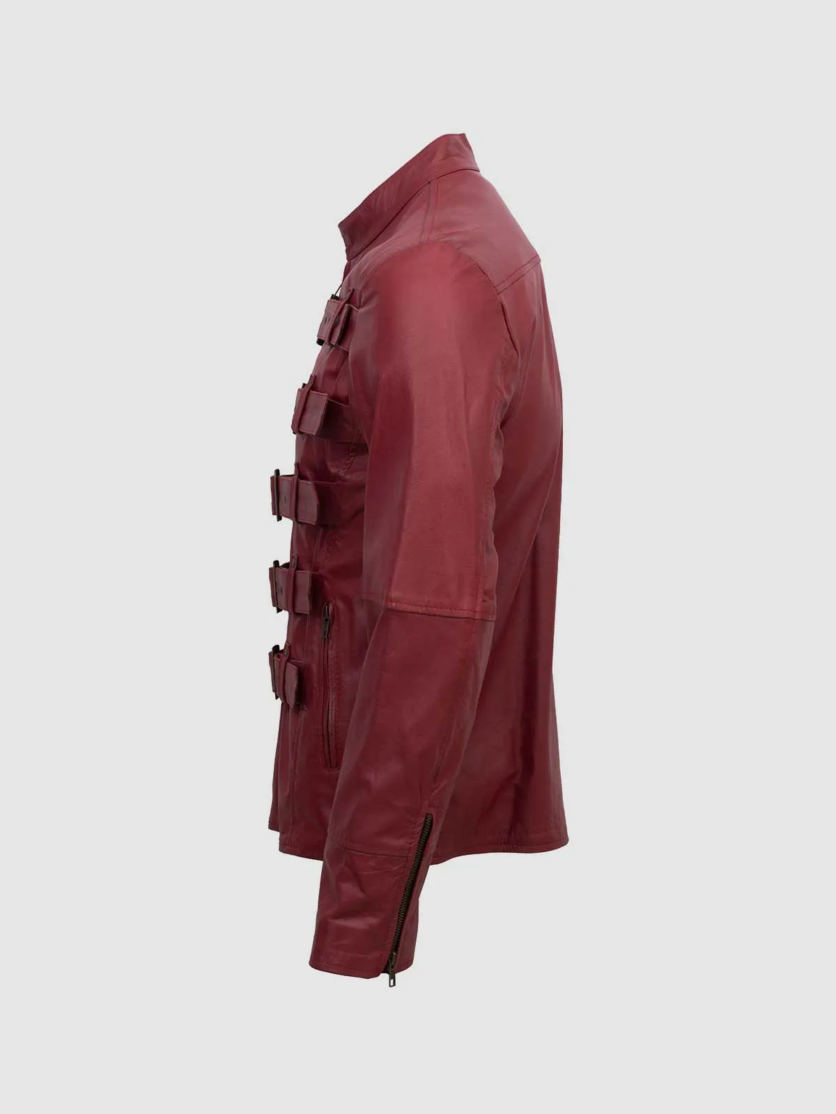 Maroon Leather Belted Jacket