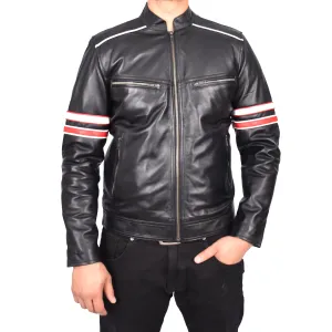 Mens Real Leather Biker Jacket Zip Fasten Casual Cafe Racer Style Wilder Black