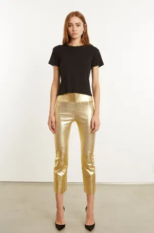 Metallic Gold Leather Crop Flare