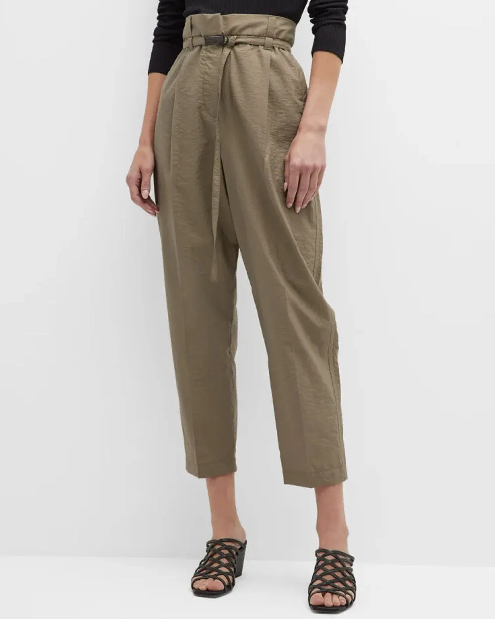 Military Crinkle Cotton Pleated Pant