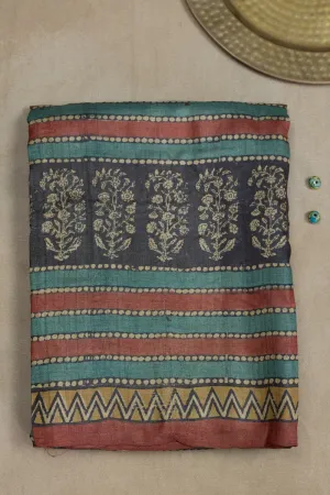 Multi-Colored Patterns Block Printed Tussar saree