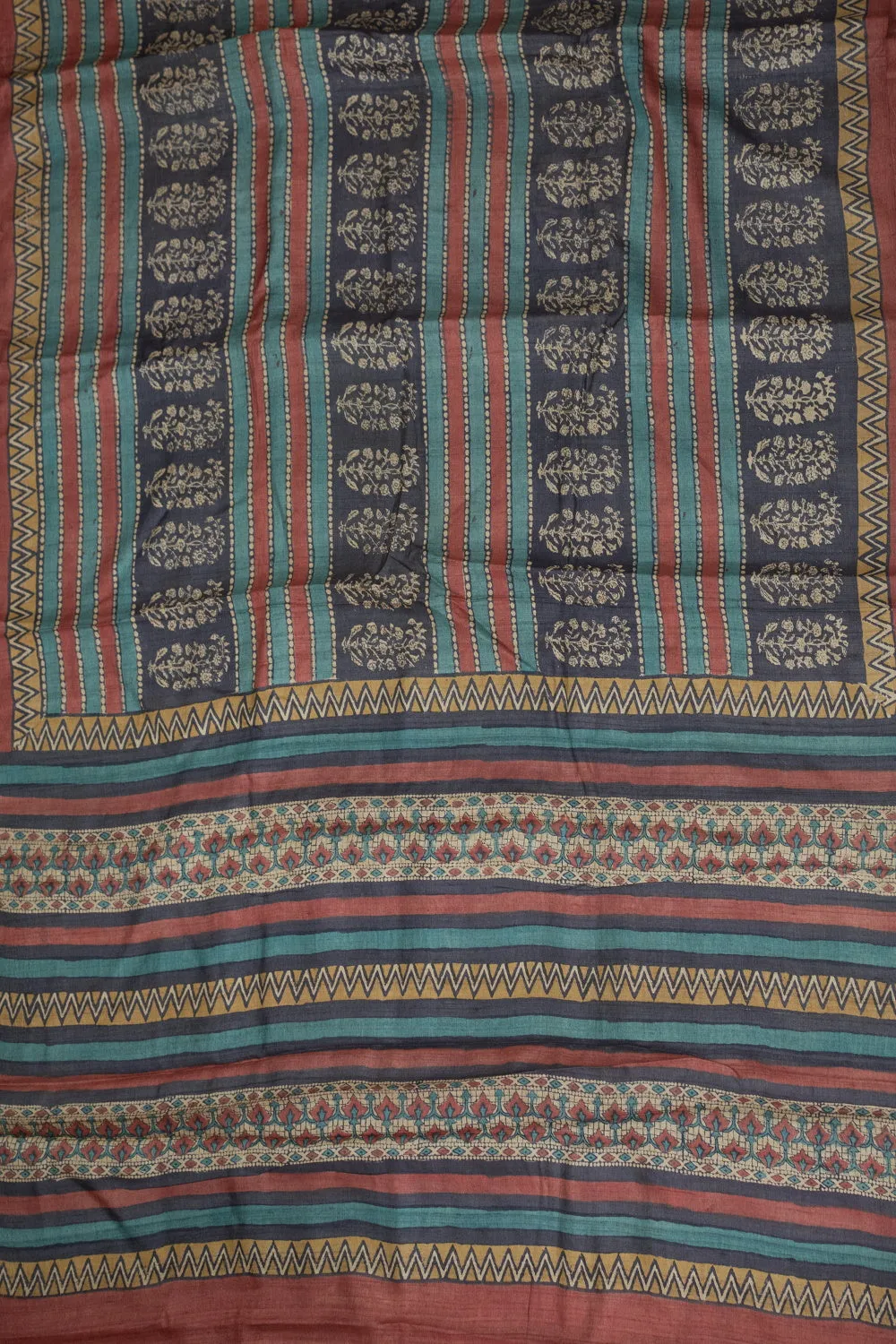 Multi-Colored Patterns Block Printed Tussar saree