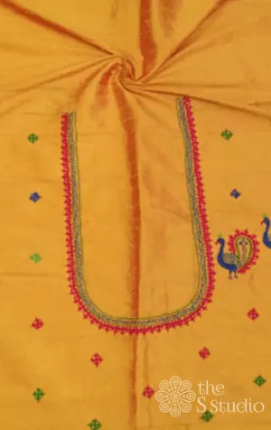 Mustard Raw silk blouse material with Rabari kutch Hand embroidery