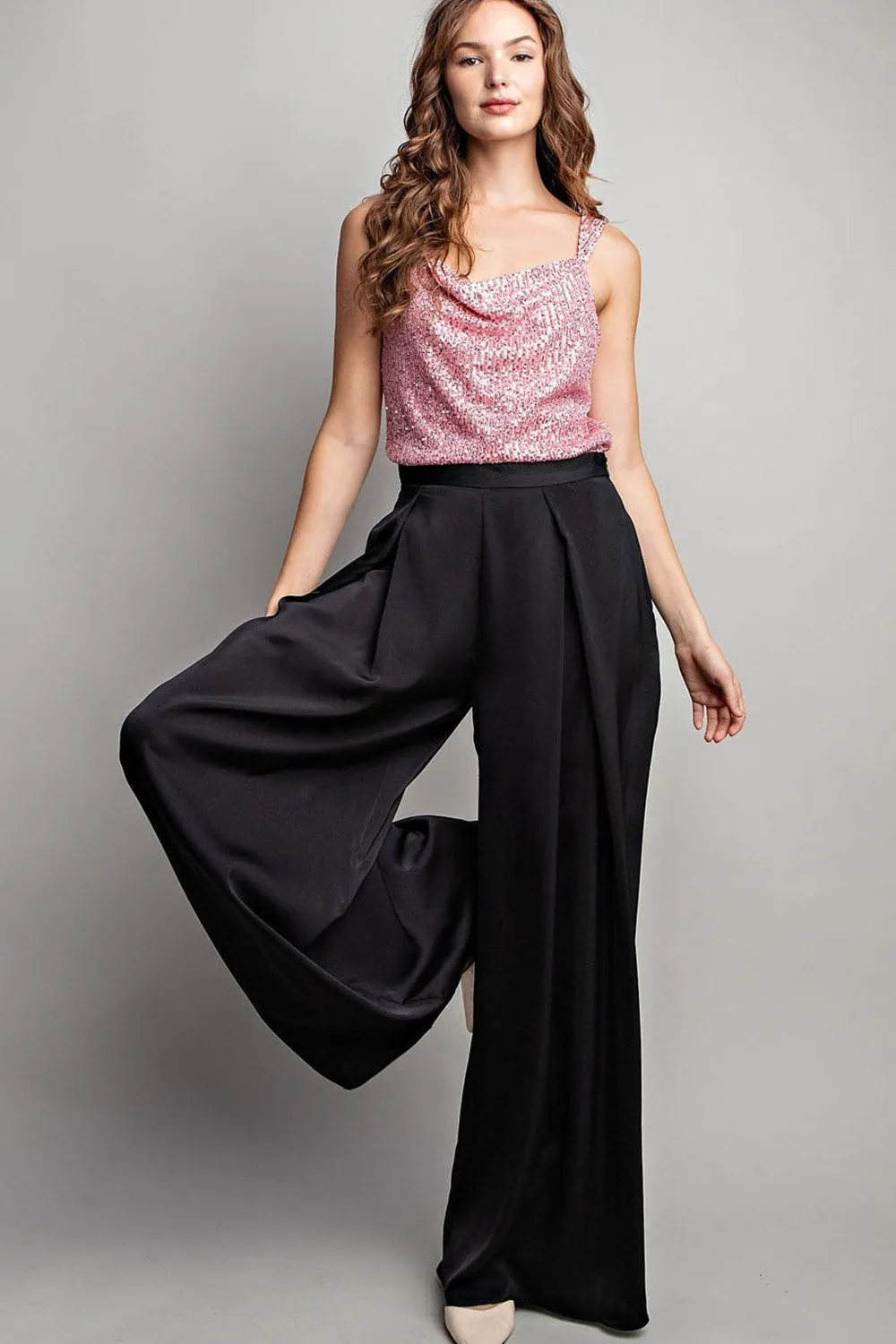 PLEATED WIDE LEG PANTS - Medium