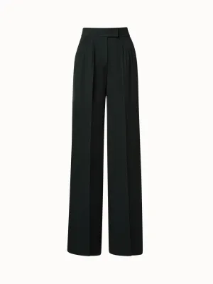 Pleated Wide Leg Wool Gabardine Pants