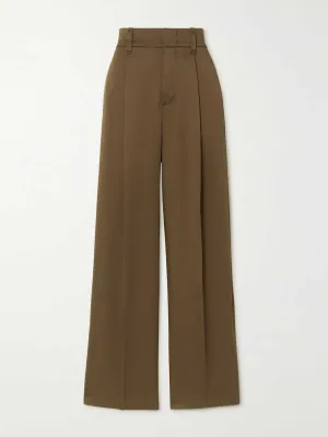 Pleated wool-blend wide-leg pants