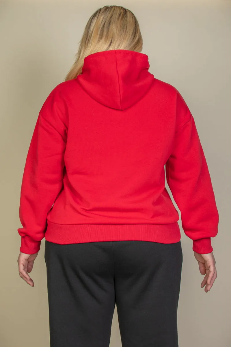 Plus Size Graphic Kangaroo Pocket Drawstring Hoodie