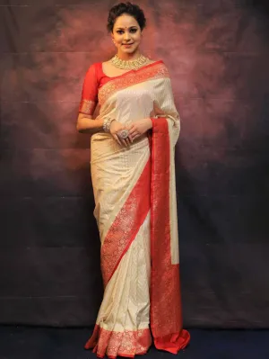 Precious Beige Soft Silk Saree With Charming Blouse Piece