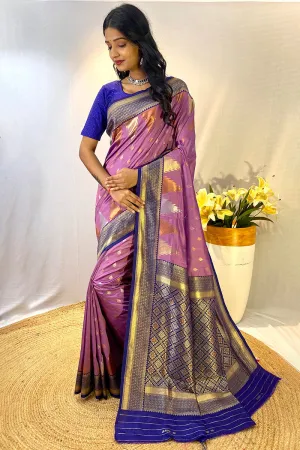 Precious Lavender Soft Banarasi Silk Saree With Elegant Blouse Piece