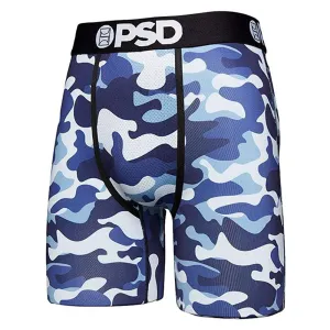 PSD Mens Camo Warface Print Blue Stretch Elastic Wide Band Breathable Boxer Brief with 7 inch Inseam Underwear- E12011027-BLU-XXL