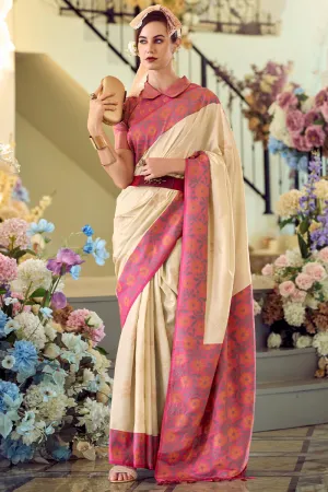 Radiant Beige Soft Banarasi Silk Saree With Pleasant Blouse Piece