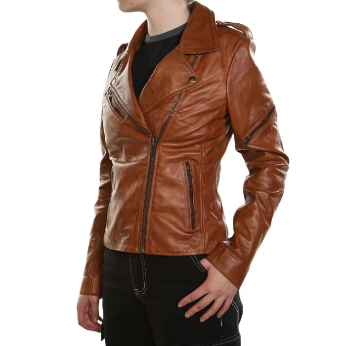 Rebel Ladies Biker Jacket - Tan