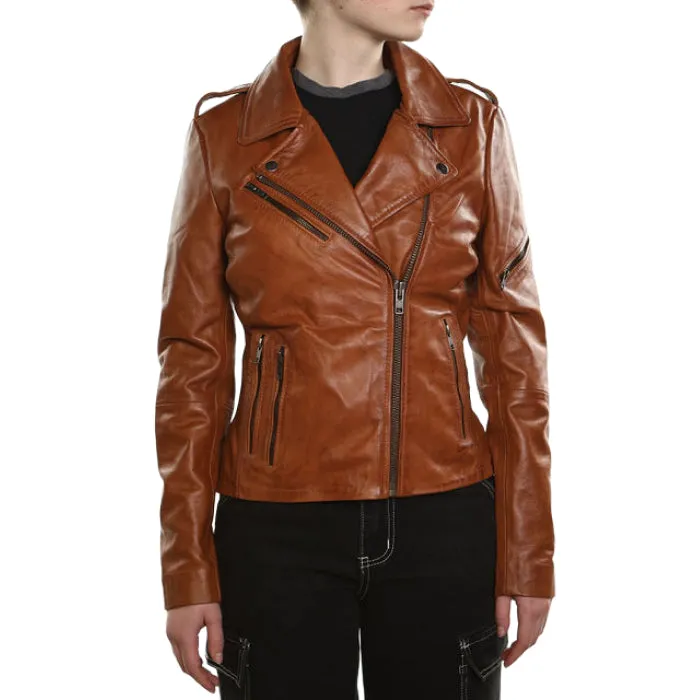 Rebel Ladies Biker Jacket - Tan