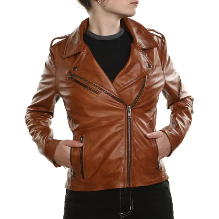 Rebel Ladies Biker Jacket - Tan