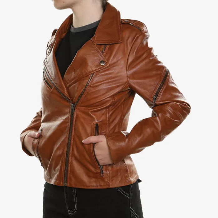 Rebel Ladies Biker Jacket - Tan