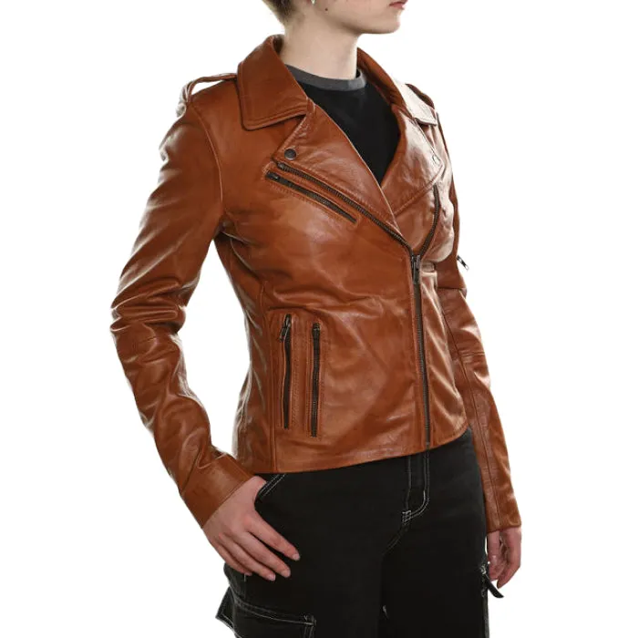 Rebel Ladies Biker Jacket - Tan