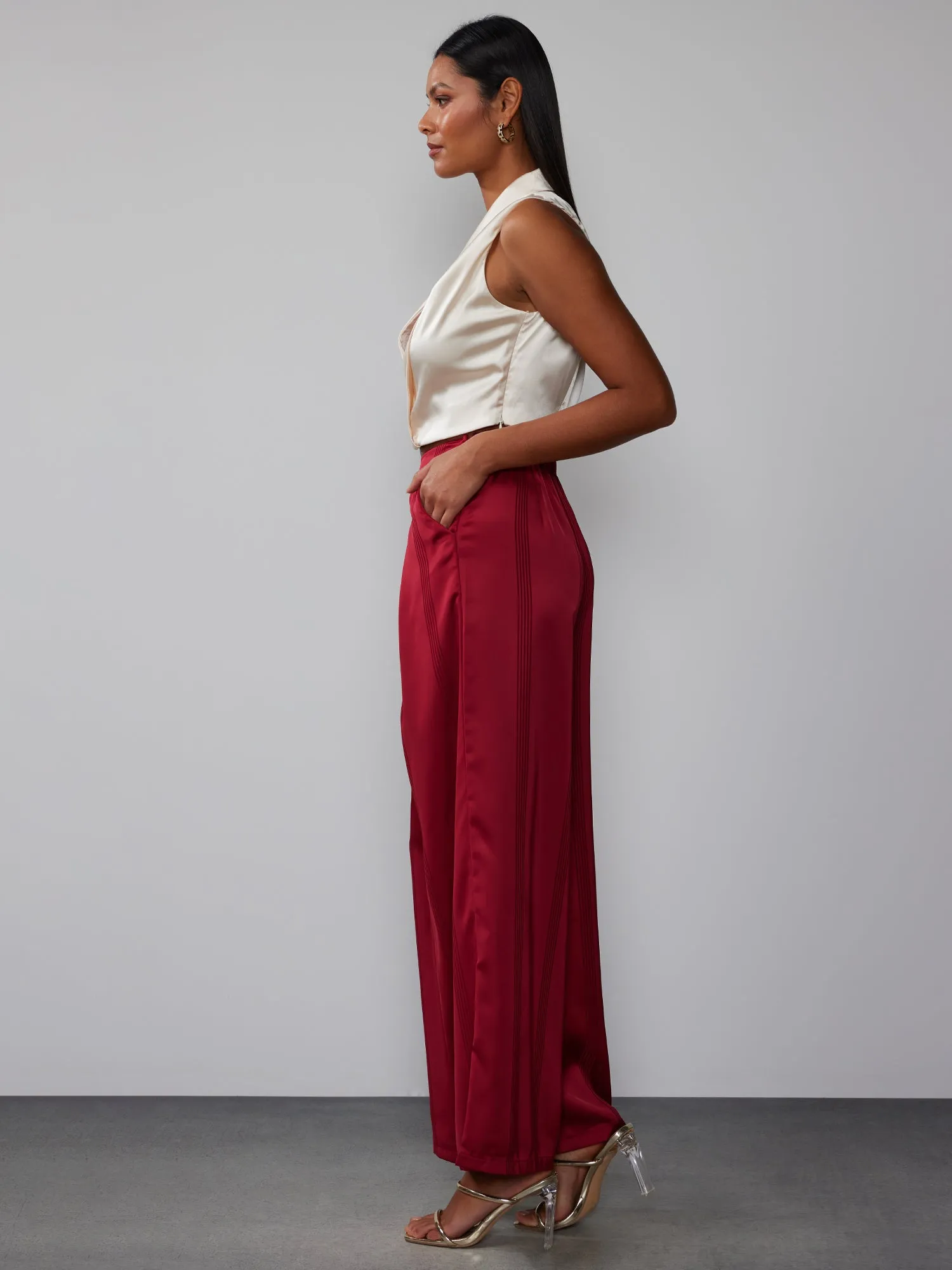 Satin Striped Wide Leg Pant