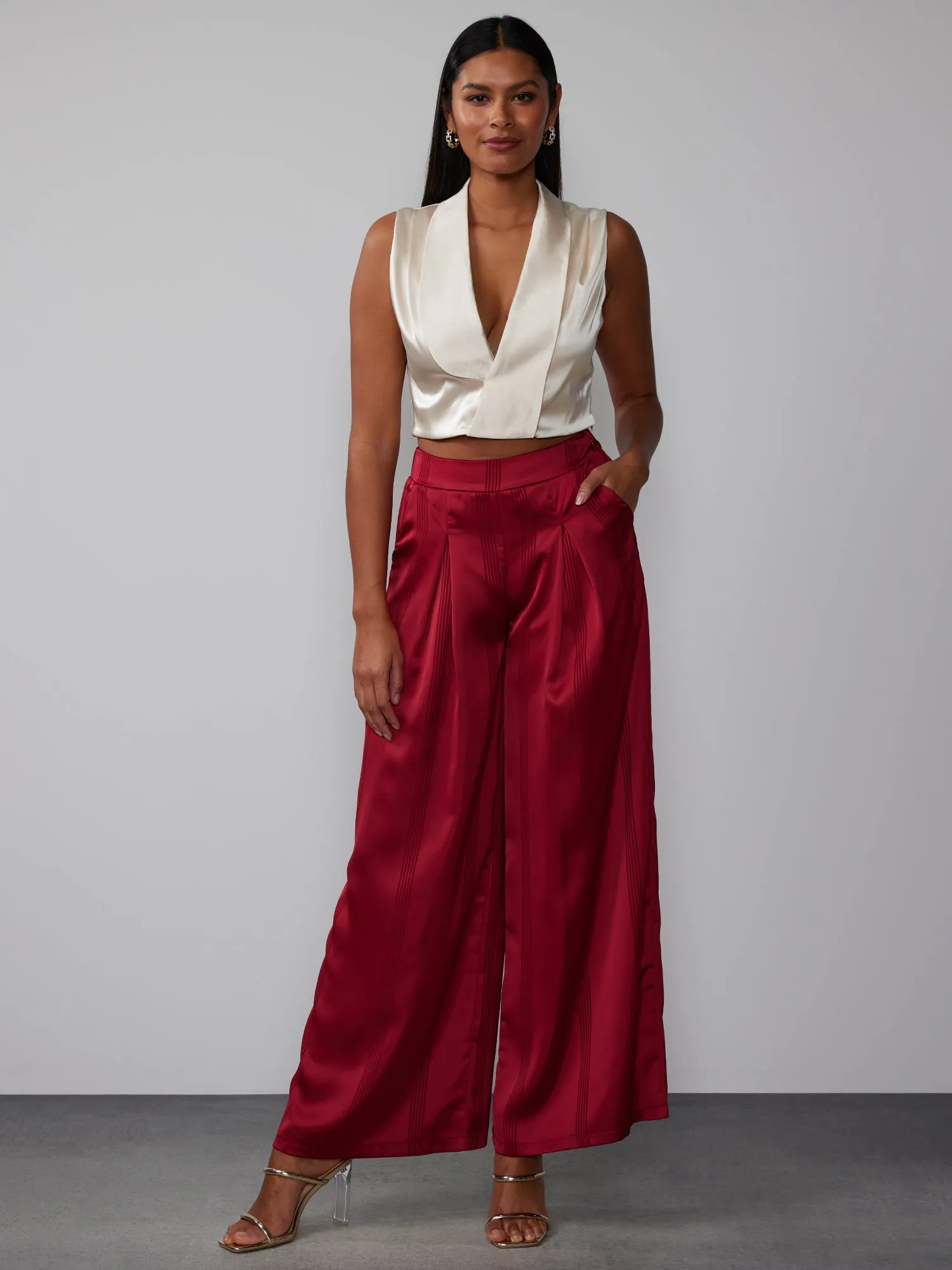 Satin Striped Wide Leg Pant