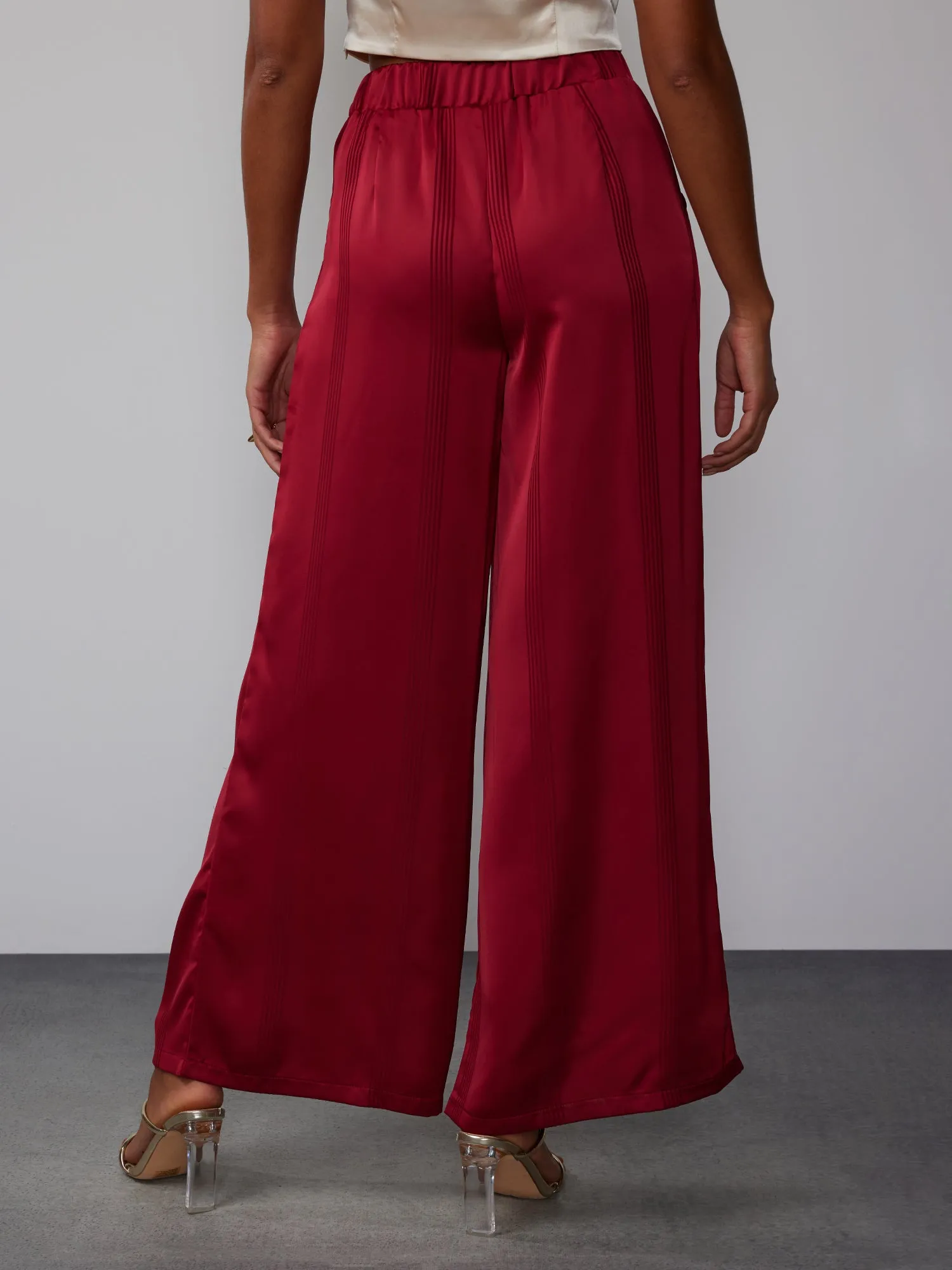 Satin Striped Wide Leg Pant