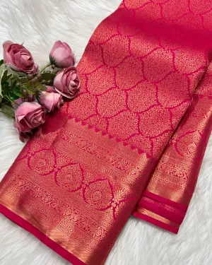 Scintilla Dark Pink Soft Banarasi Silk Saree With Panoply Blouse Piece