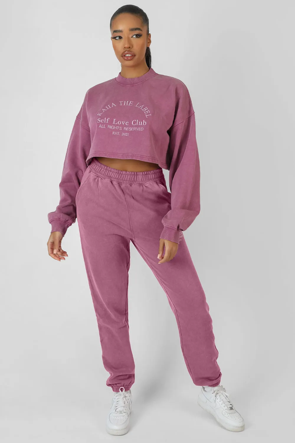 Self Love Club Embroidery Joggers Purple