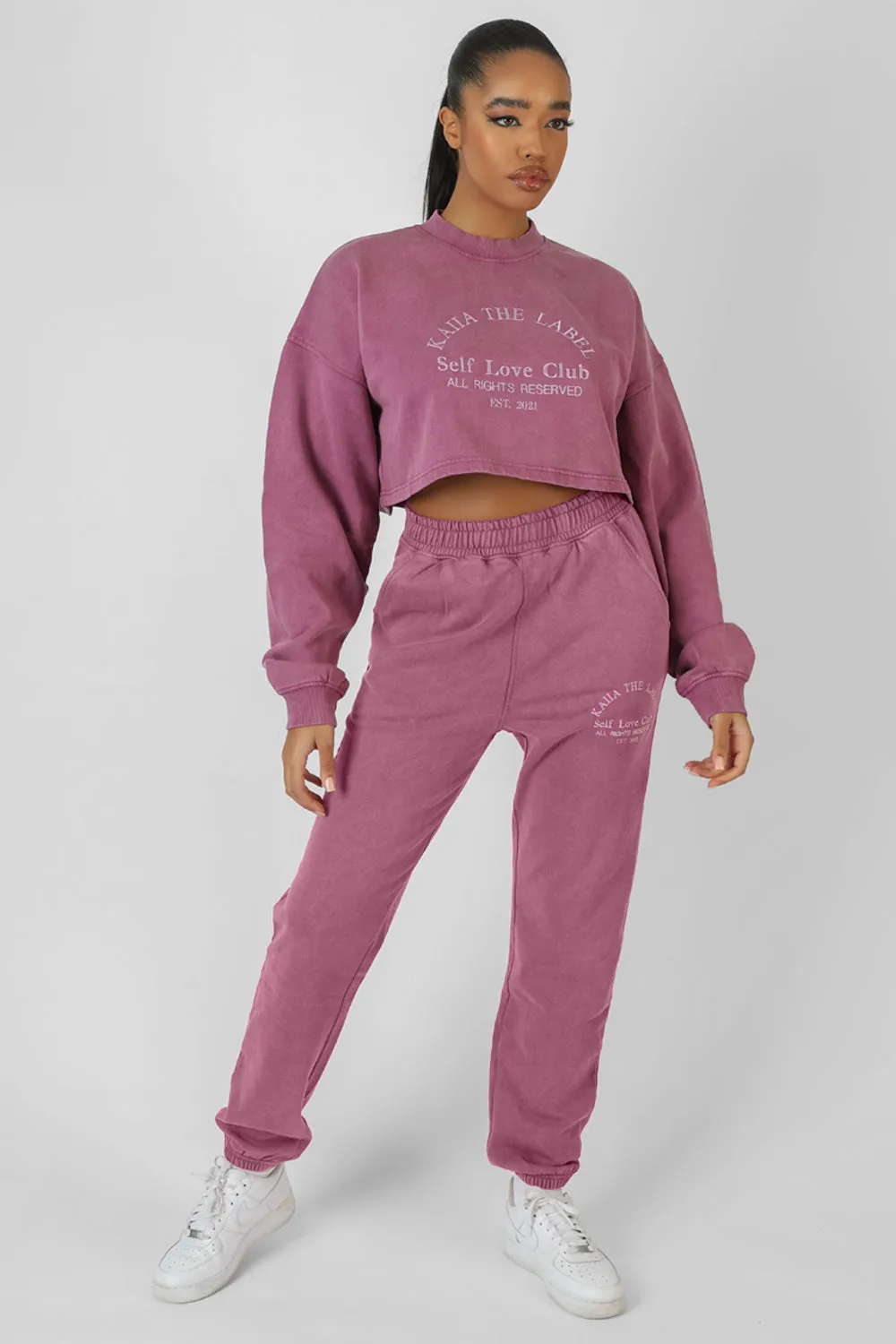 Self Love Club Embroidery Joggers Purple