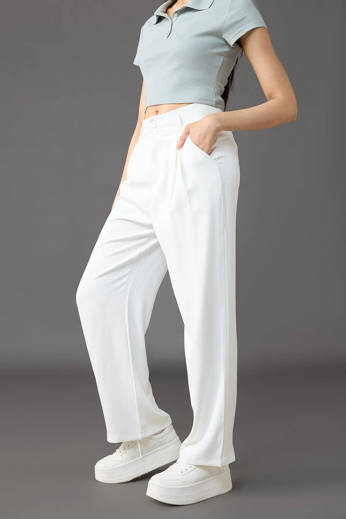 Seoul White Korean Pleated Pants