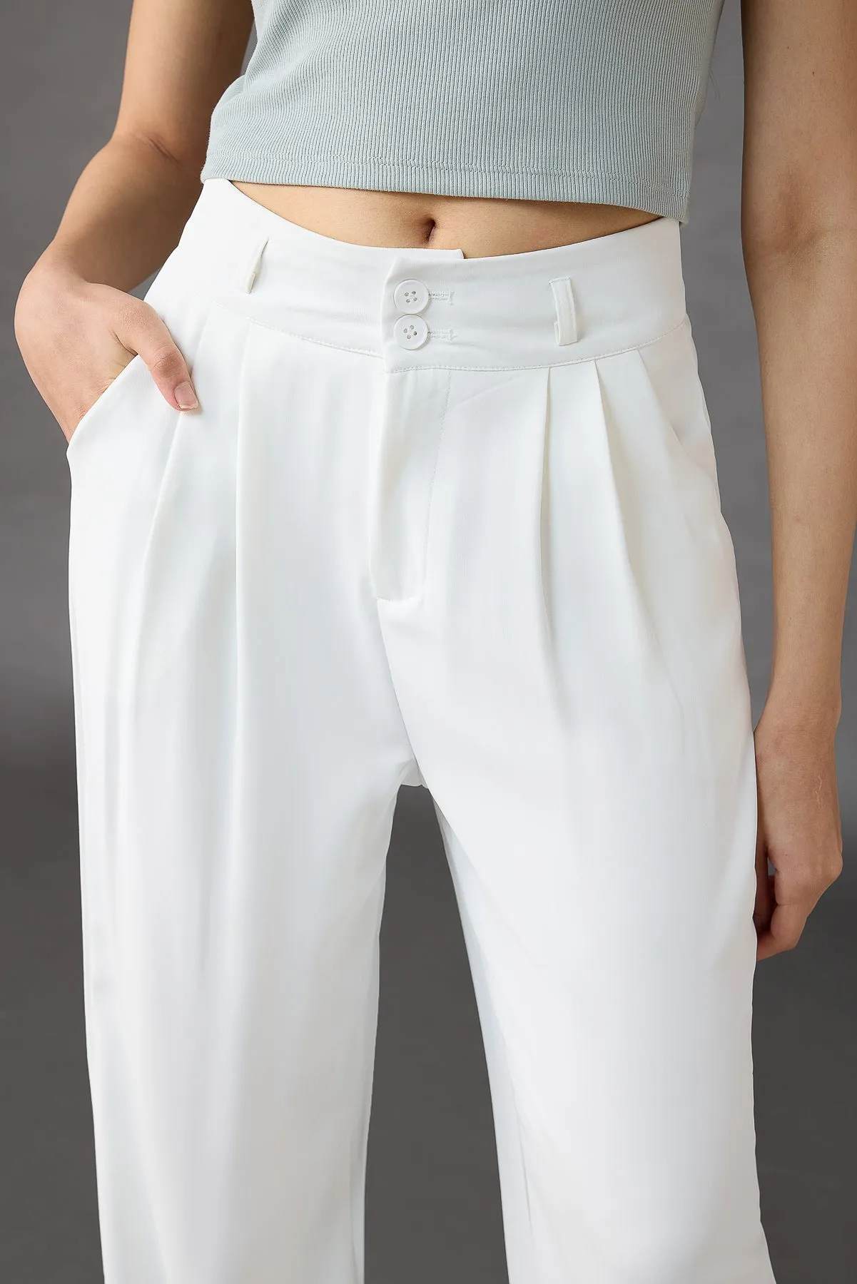 Seoul White Korean Pleated Pants