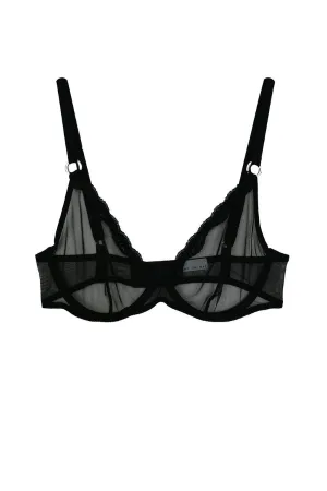 Sheer Tulle Demi Bra- Black