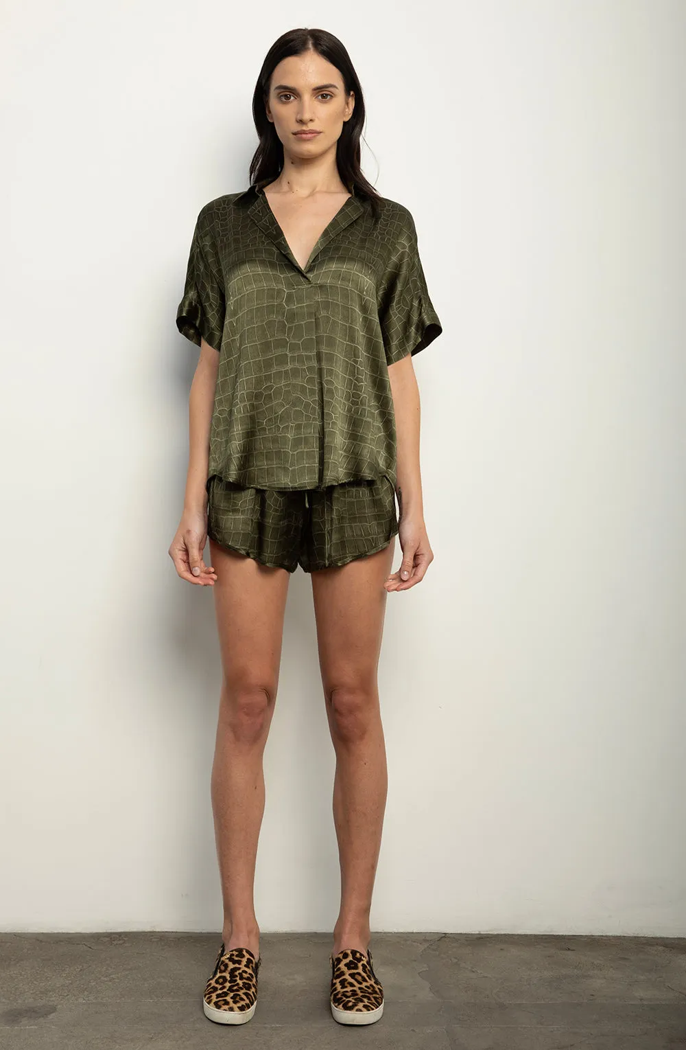 Short Sleeve Blouse   Army Croc