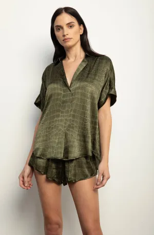 Short Sleeve Blouse   Army Croc