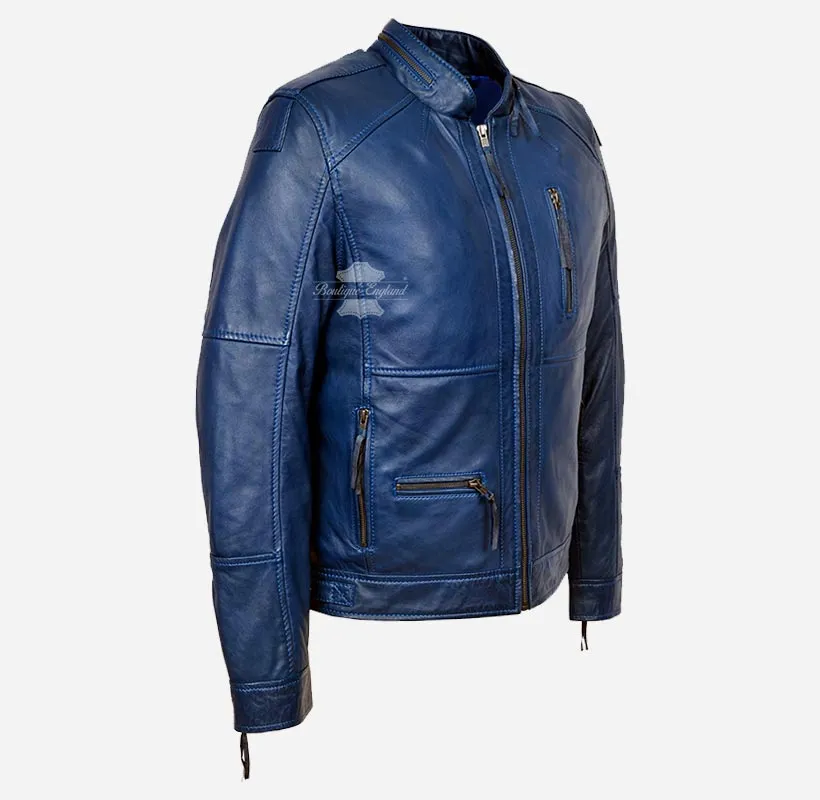 Skalds Mens Biker Style Leather Jacket Fitted Fashion Leather Jacket