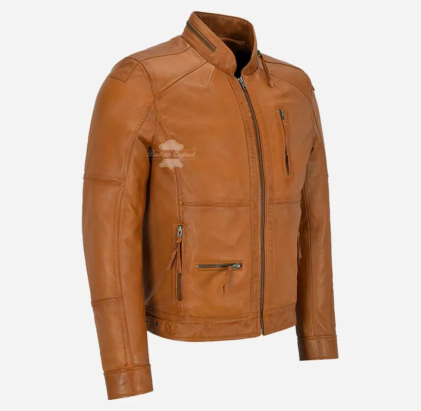 Skalds Mens Biker Style Leather Jacket Fitted Fashion Leather Jacket