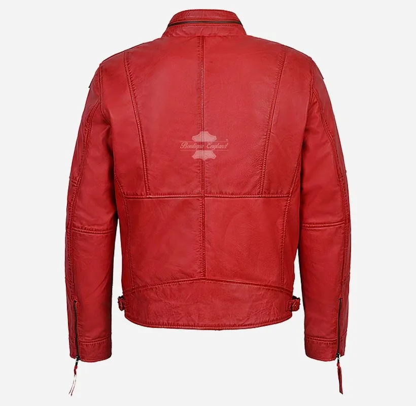 Skalds Mens Biker Style Leather Jacket Fitted Fashion Leather Jacket