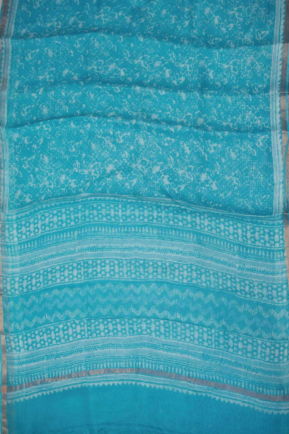 Sky Blue Block Printed Kota Silk saree