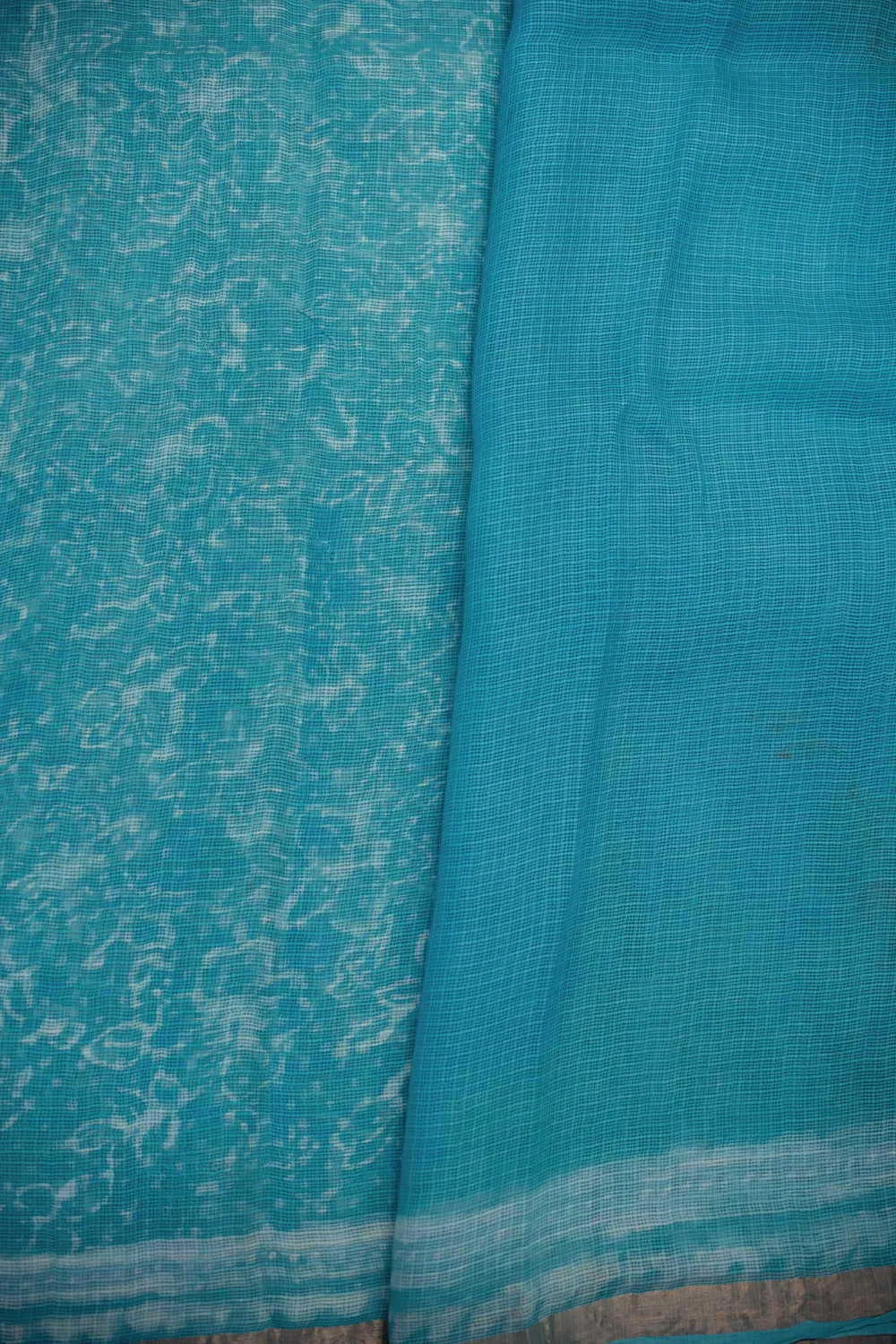 Sky Blue Block Printed Kota Silk saree