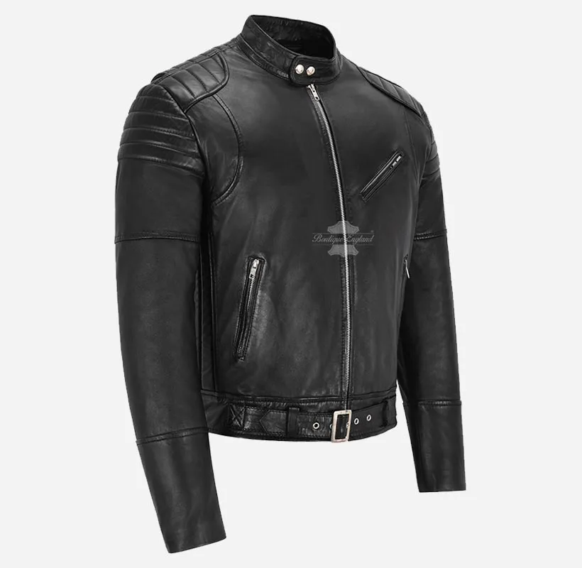 STOKLEY Men's Biker Leather Jacket Fitted Fashion Leather Jacket