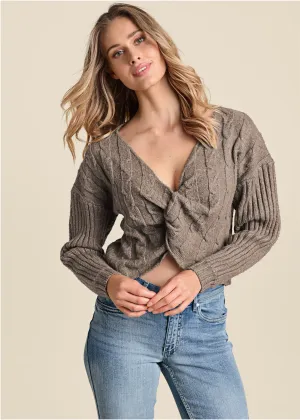 Twist Front Sweater - Brown