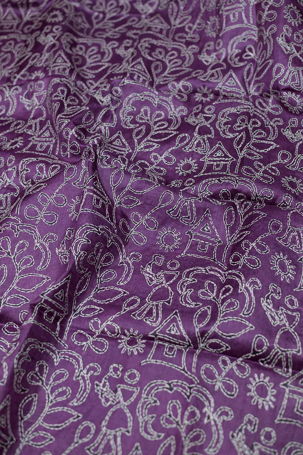 Velvet Purple with Intricate Design Kantha Silk Blouse