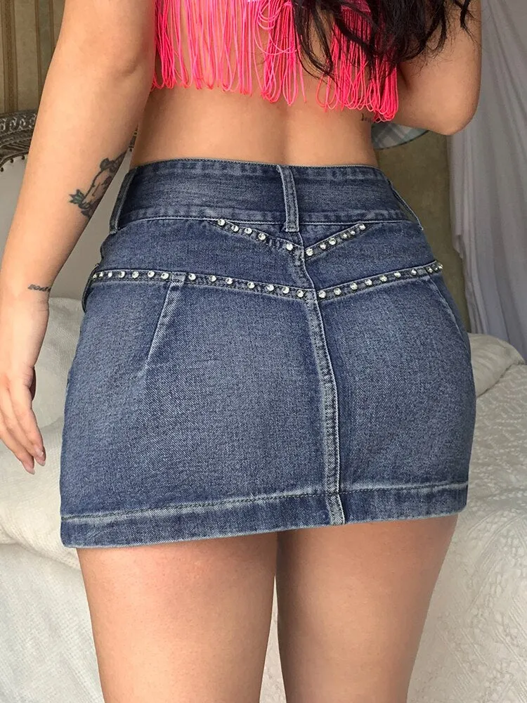 Vintage Cargo Streetwear Style Denim Skirt